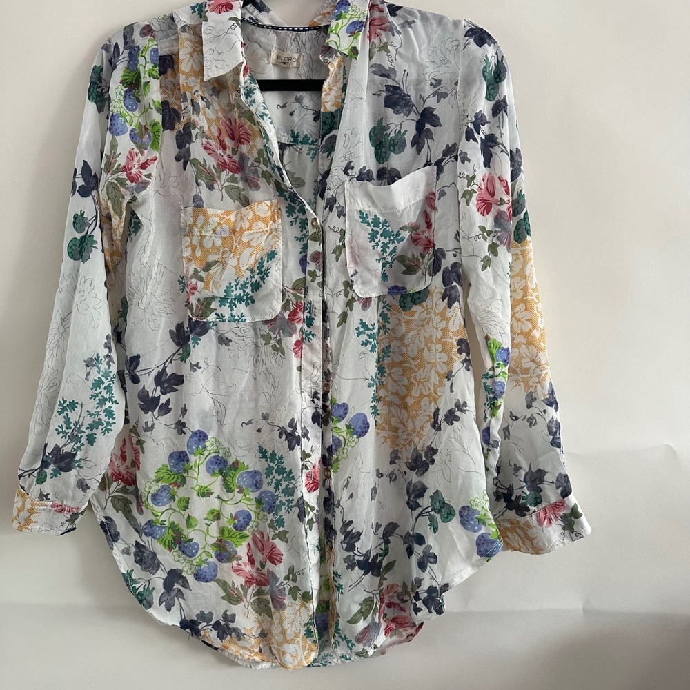 Pilcro and the Letterpress Floral Botanical Modal Button Down Shirt XS Multi